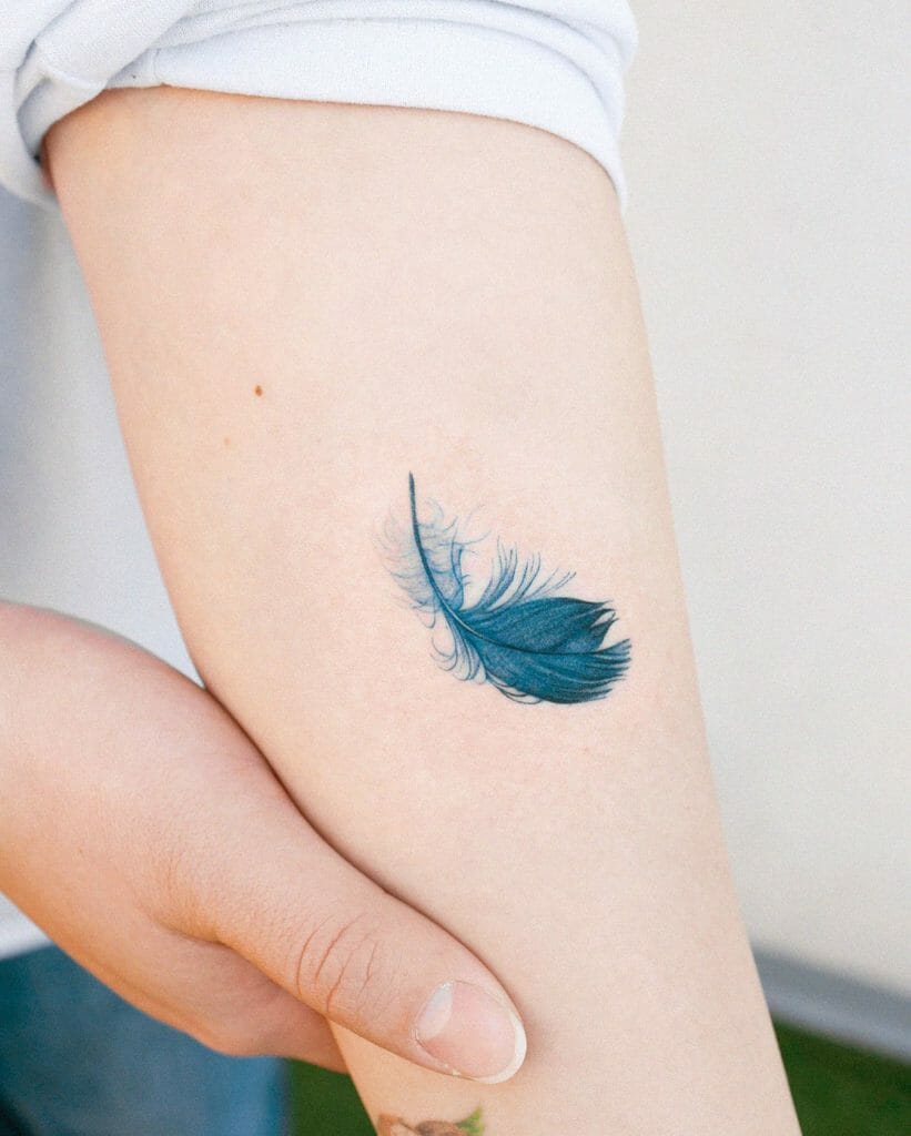Feather Inner Bicep Tattoos Female