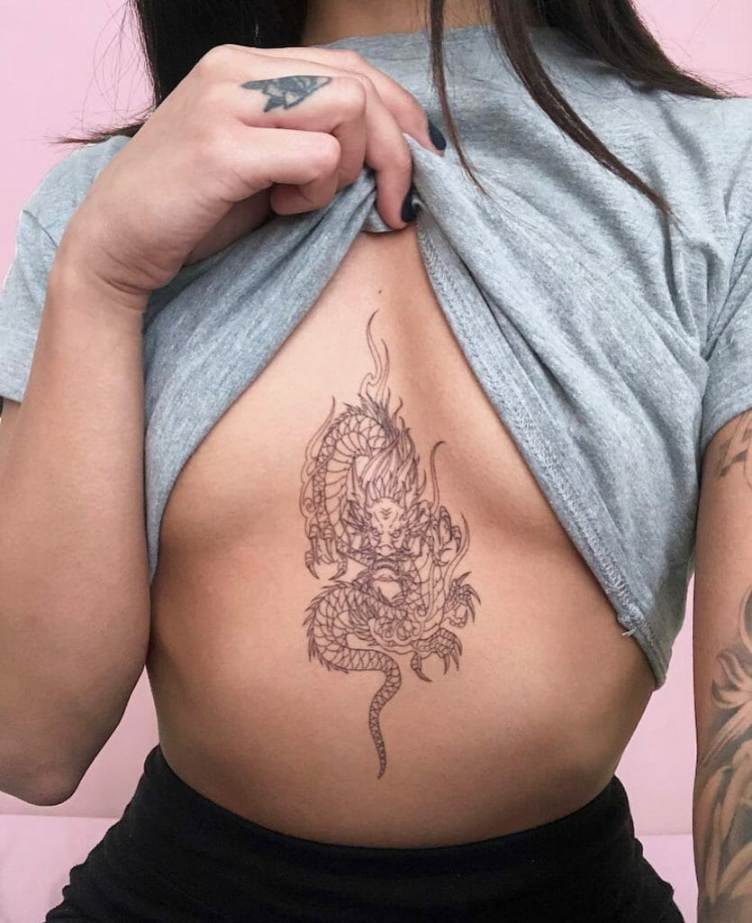 Fierce Dragon Under Breast Tattoo