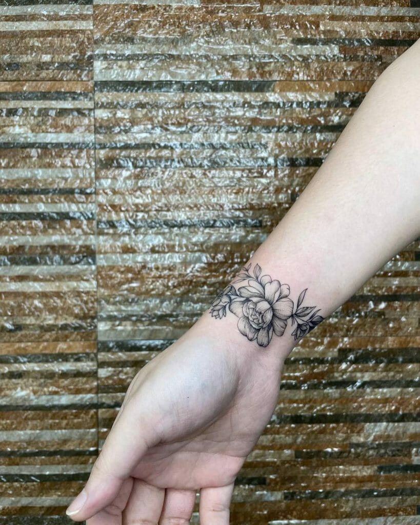Floral Wrist Band Hand Tattoos