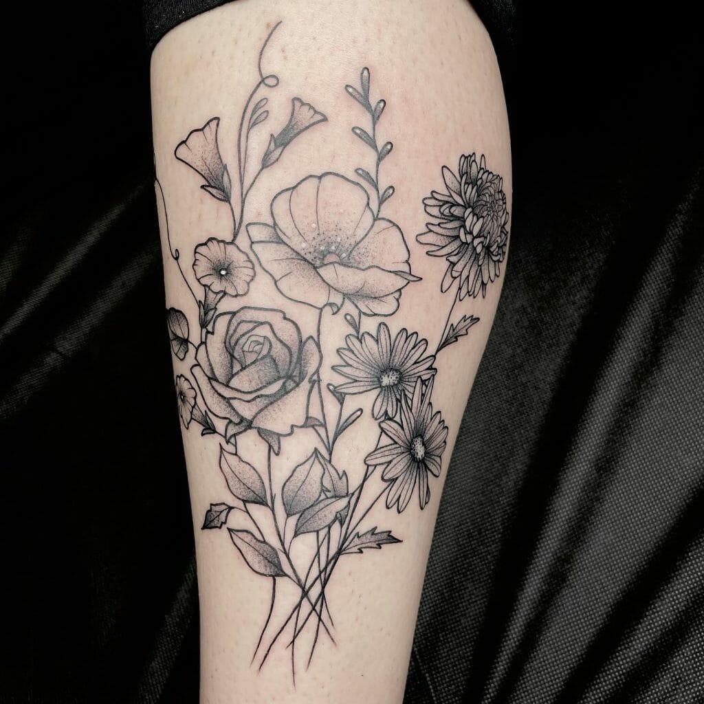 Flower Bouquet Tattoo Designs With The November Birth Flower Chrysanthemum