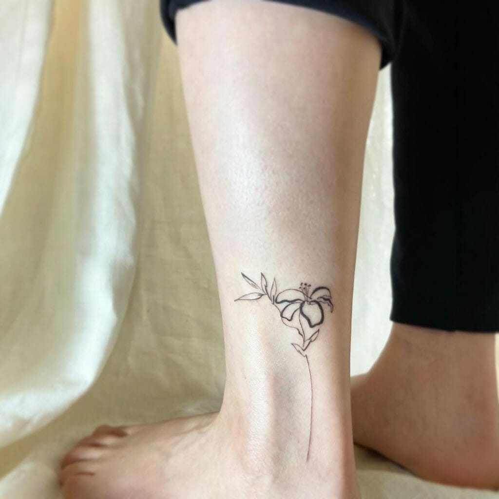 Flower Outline Ankle Tattoo