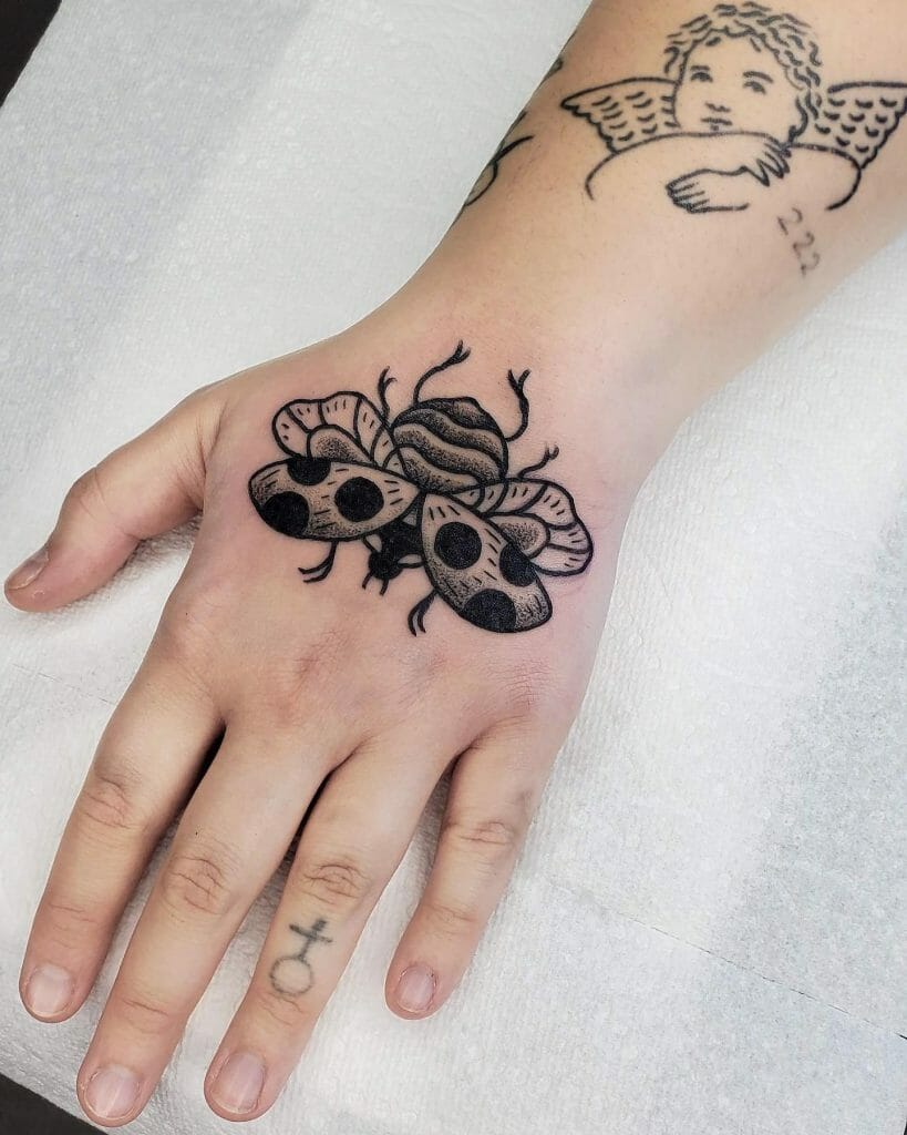 Flying Ladybug Tattoo For Hand