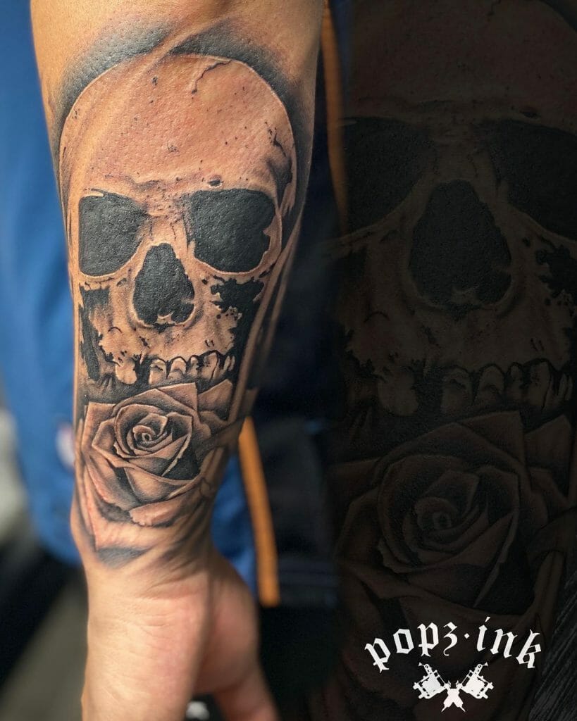 Forearm Tattoo Design Ideas With Rose And Skull