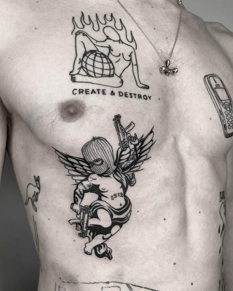 Gangster Cherub Angel With Gun Tattoo