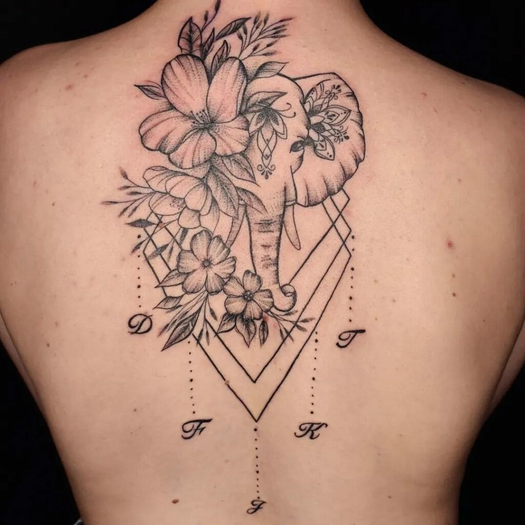 Geometrical Back Flower Tattoo