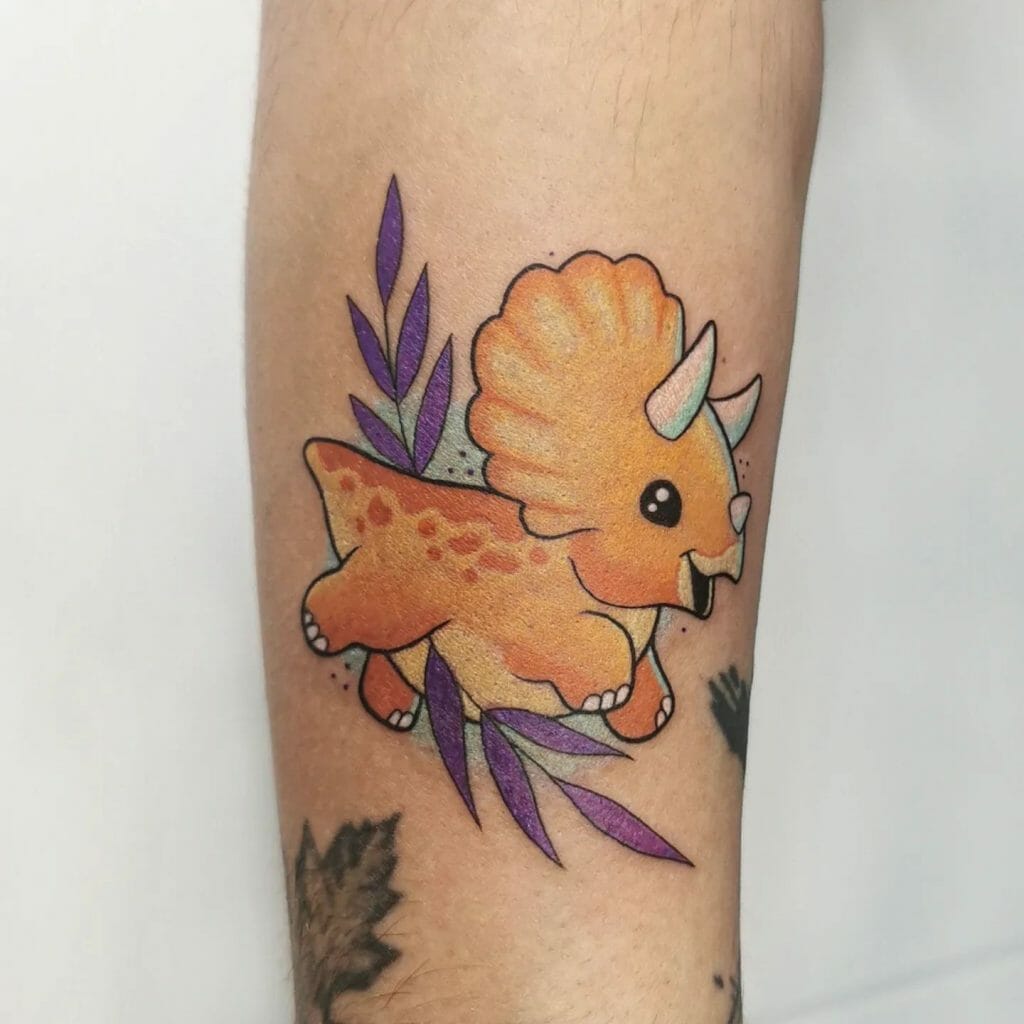 Happy Dinosaur Orange Tattoo