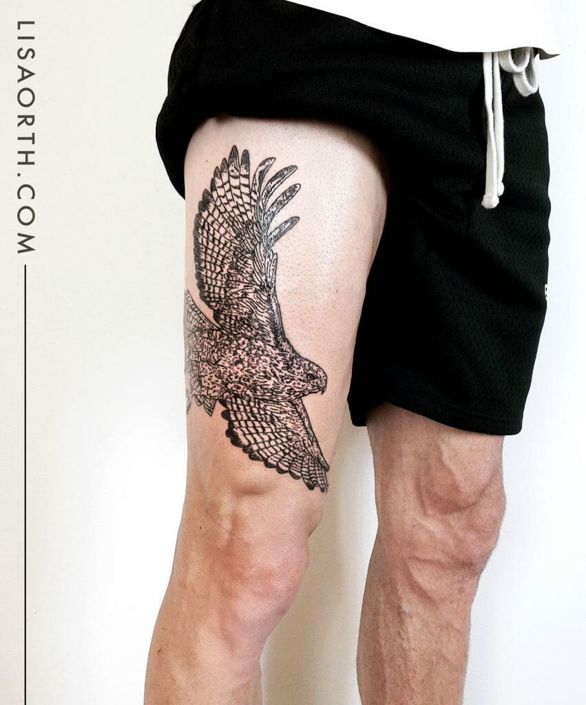 Hawk Thigh Tattoo For Men