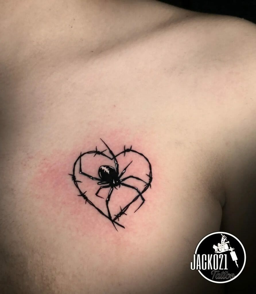 Heart-Shaped Spider Tattoo