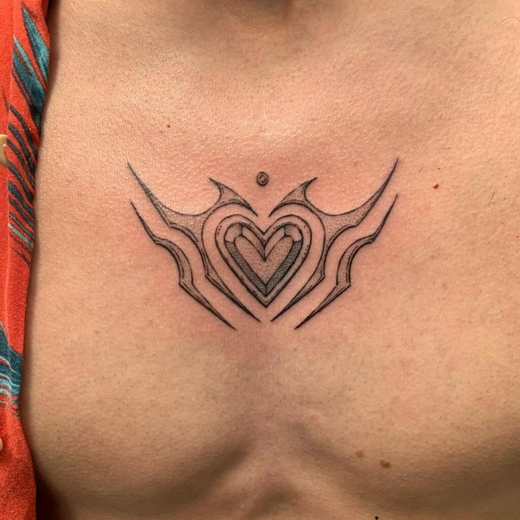 Heart-Shaped Tribal Chest Tattoo Stencils