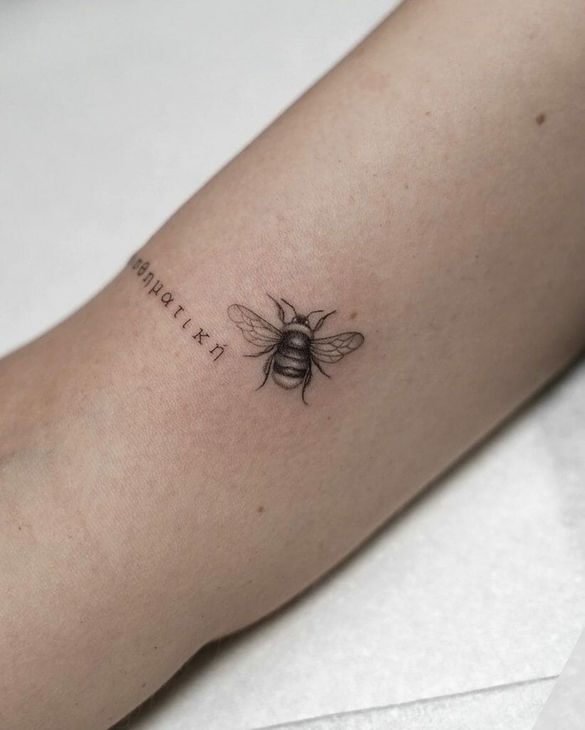 Highly Detailed Small Bee Tattoo