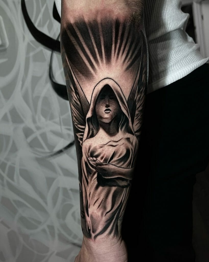 Hyper-Realistic Female Protector Guardian Angel Tattoo