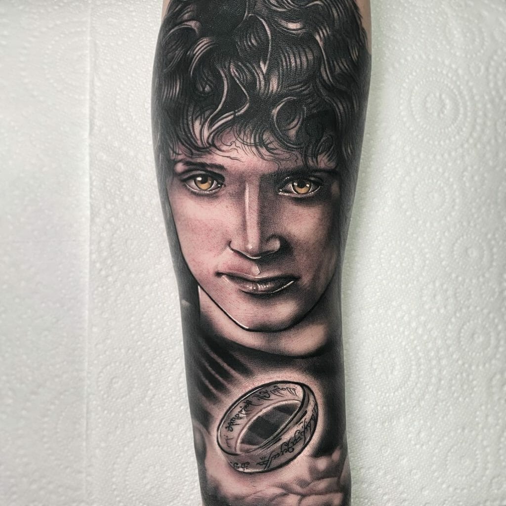 Hyper-Realistic Frodo Full Sleeve Rings Cast Tattoo