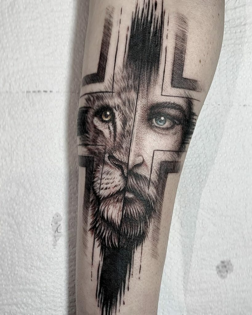 Jesus and Wolf Tattoo Forearm