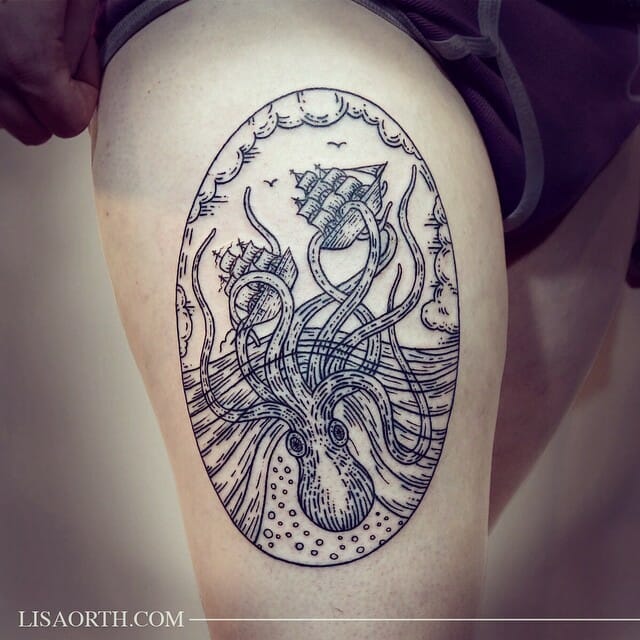 Kraken Thigh Tattoo For Men