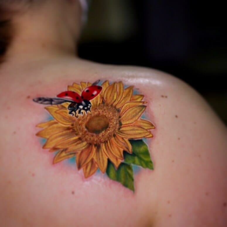 Ladybug On Sunflower Tattoo