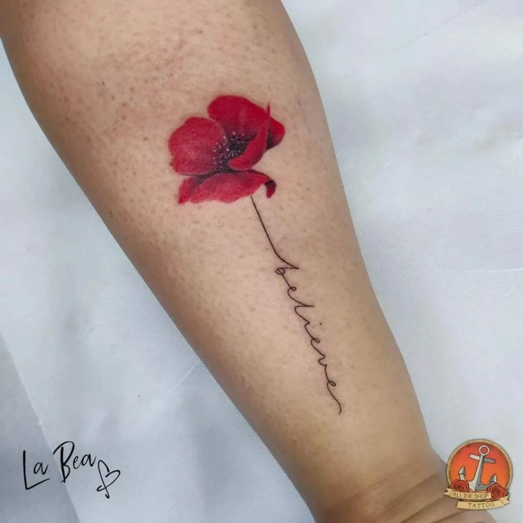 Lettered Poppy Birth Flower Tattoos ideas