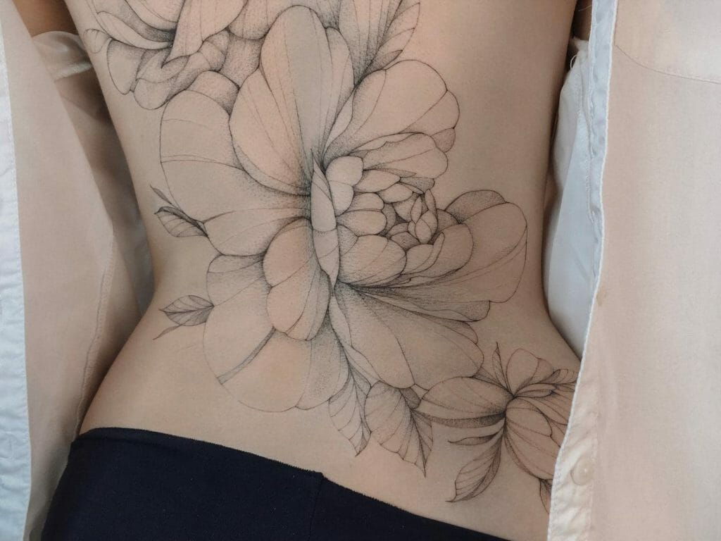 Line Back Flower Tattoo