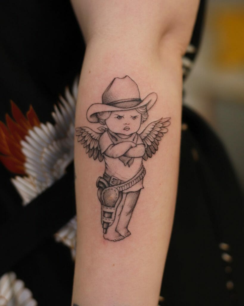 Little Cowboy Angel Gun Tattoo