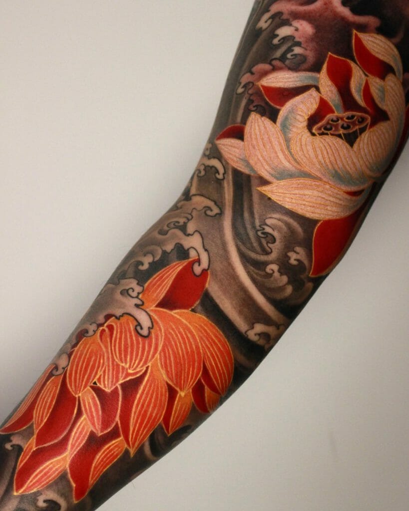Lotus Floral Arm Tattoo