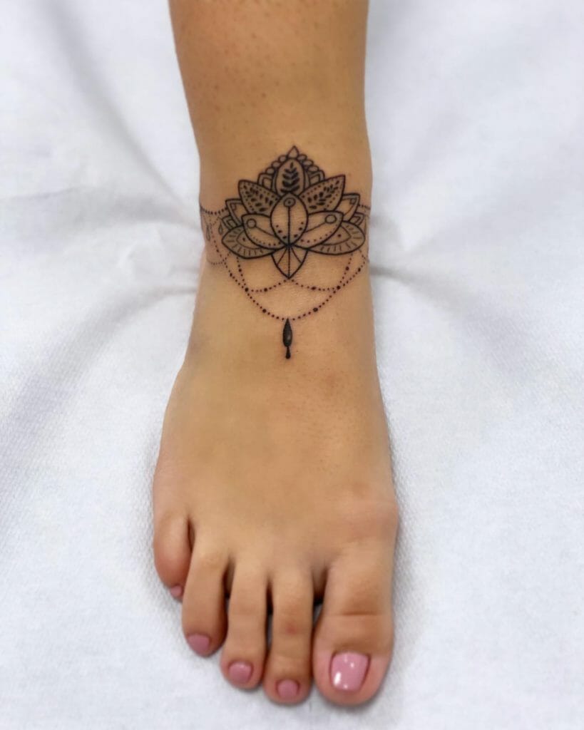Mandala Lotus Flower Tattoo Design On Feet