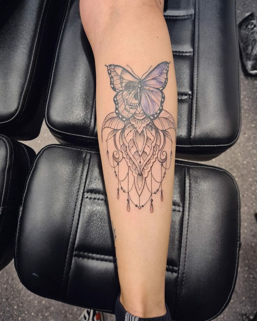 Mandala Skull Butterfly Tattoo