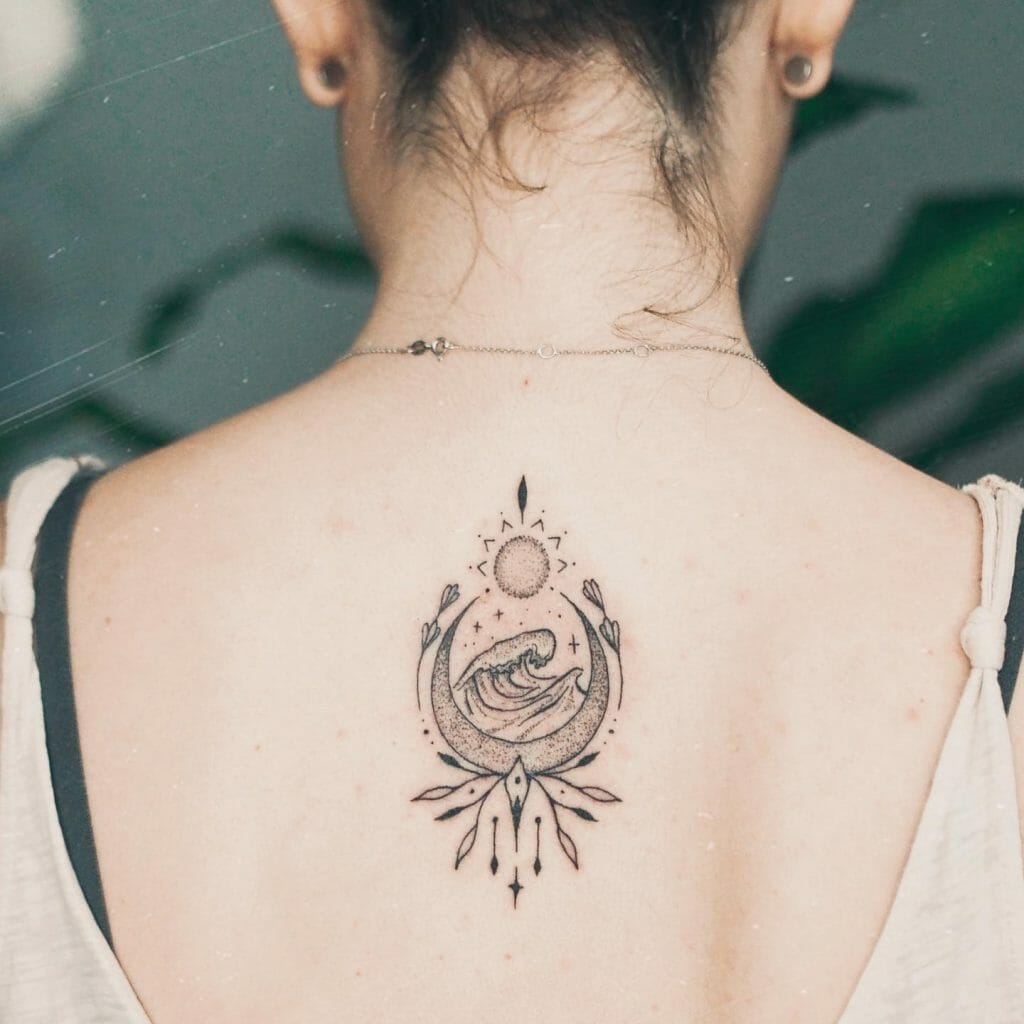 Mandala Wave Sun And Moon Tattoos