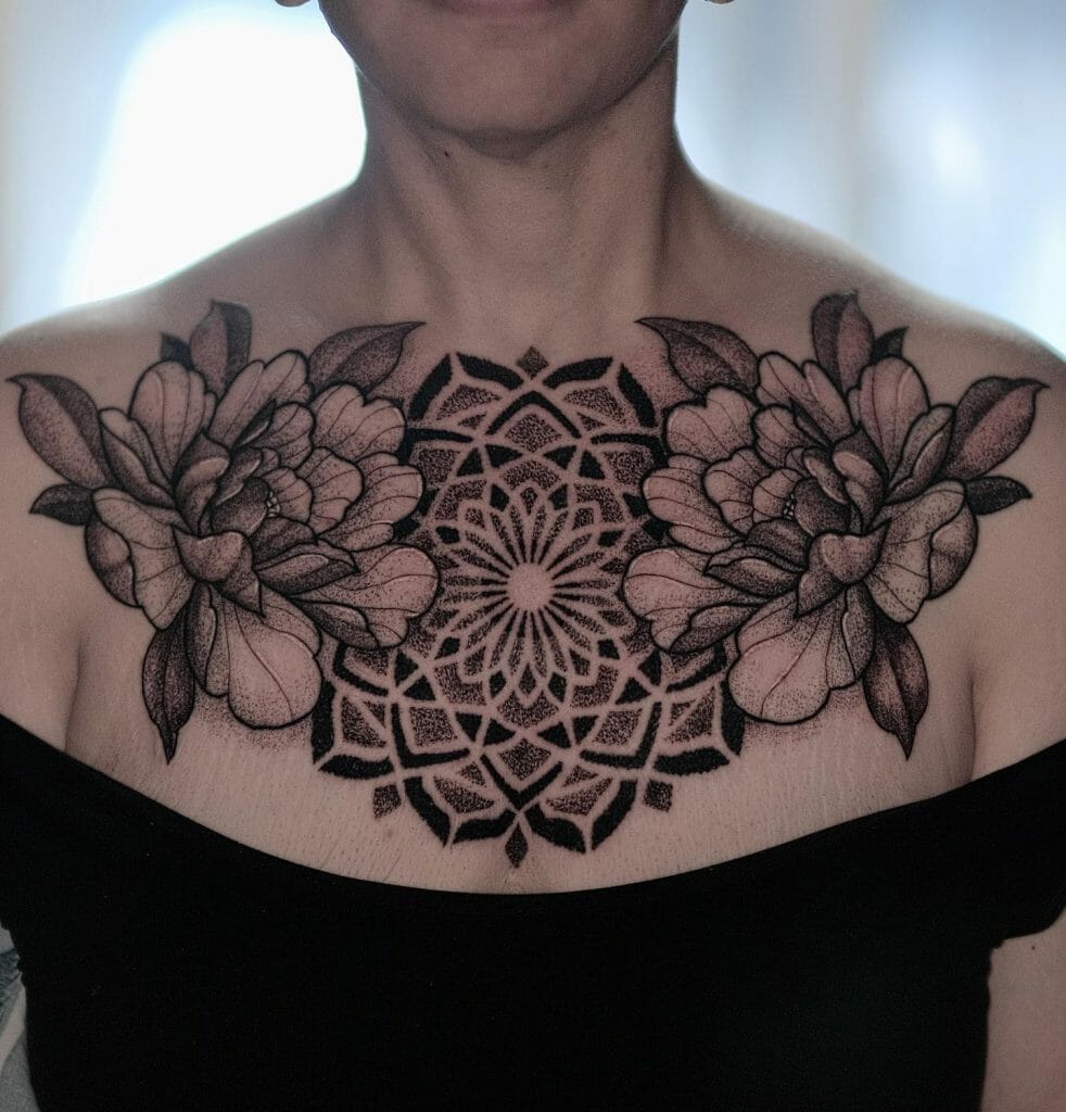 Mandala X Flowers Cool Tribal Chest Tattoo