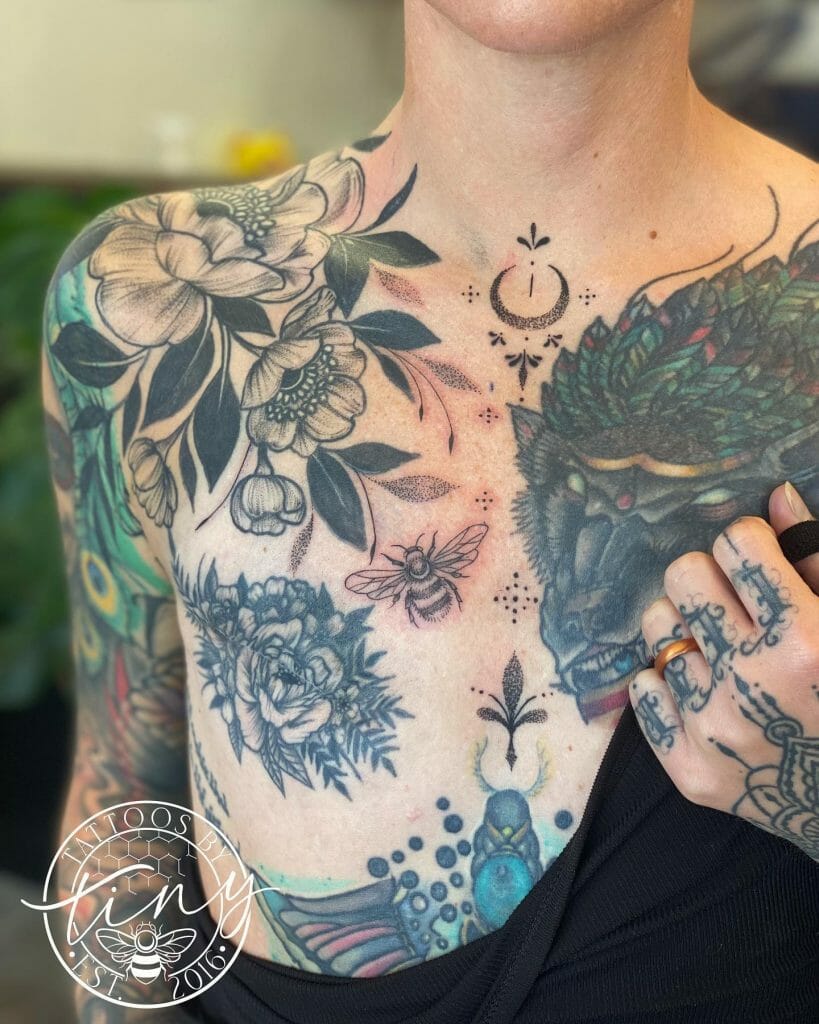 Mastectomy Flower Tattoo - Black And White