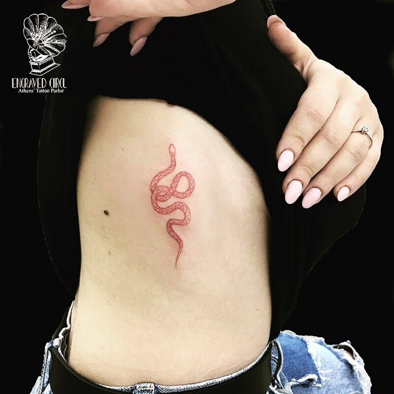 Minimalist Red Snake Tattoo