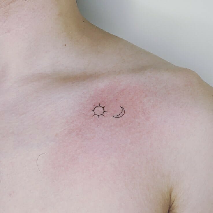 Minimalist Sun And Moon Shoulder Tattoos