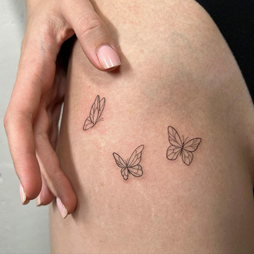 3 small Butterfly Leg Tattoos for Females
