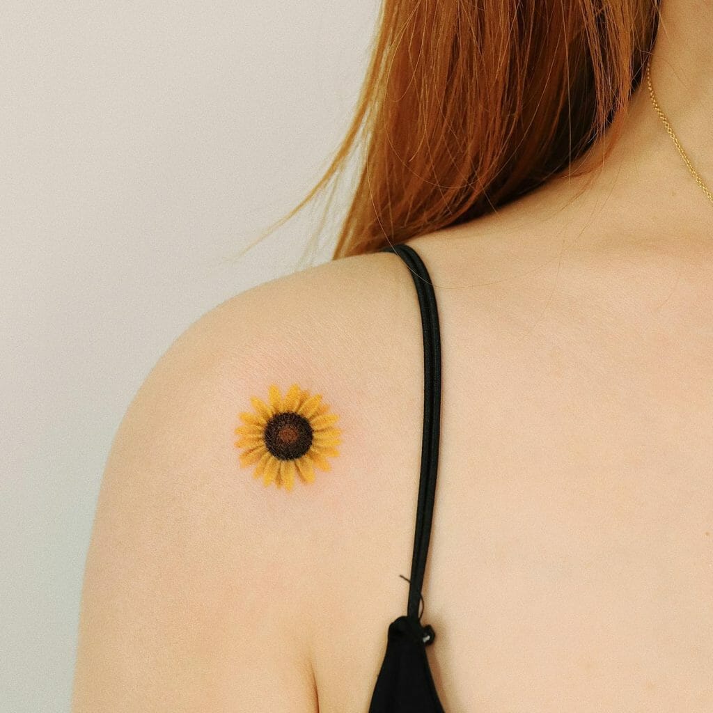Minimalistic Women's Sunflower Shoulder Tattoos