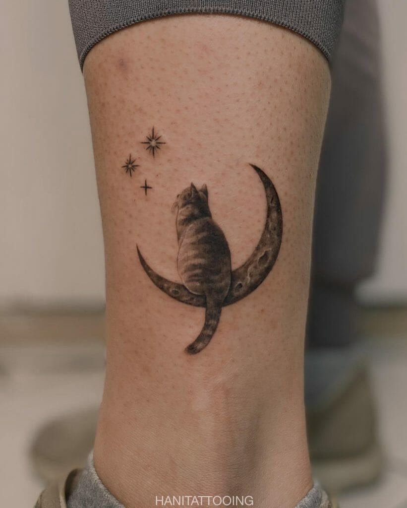 Moon and Cat Tattoos