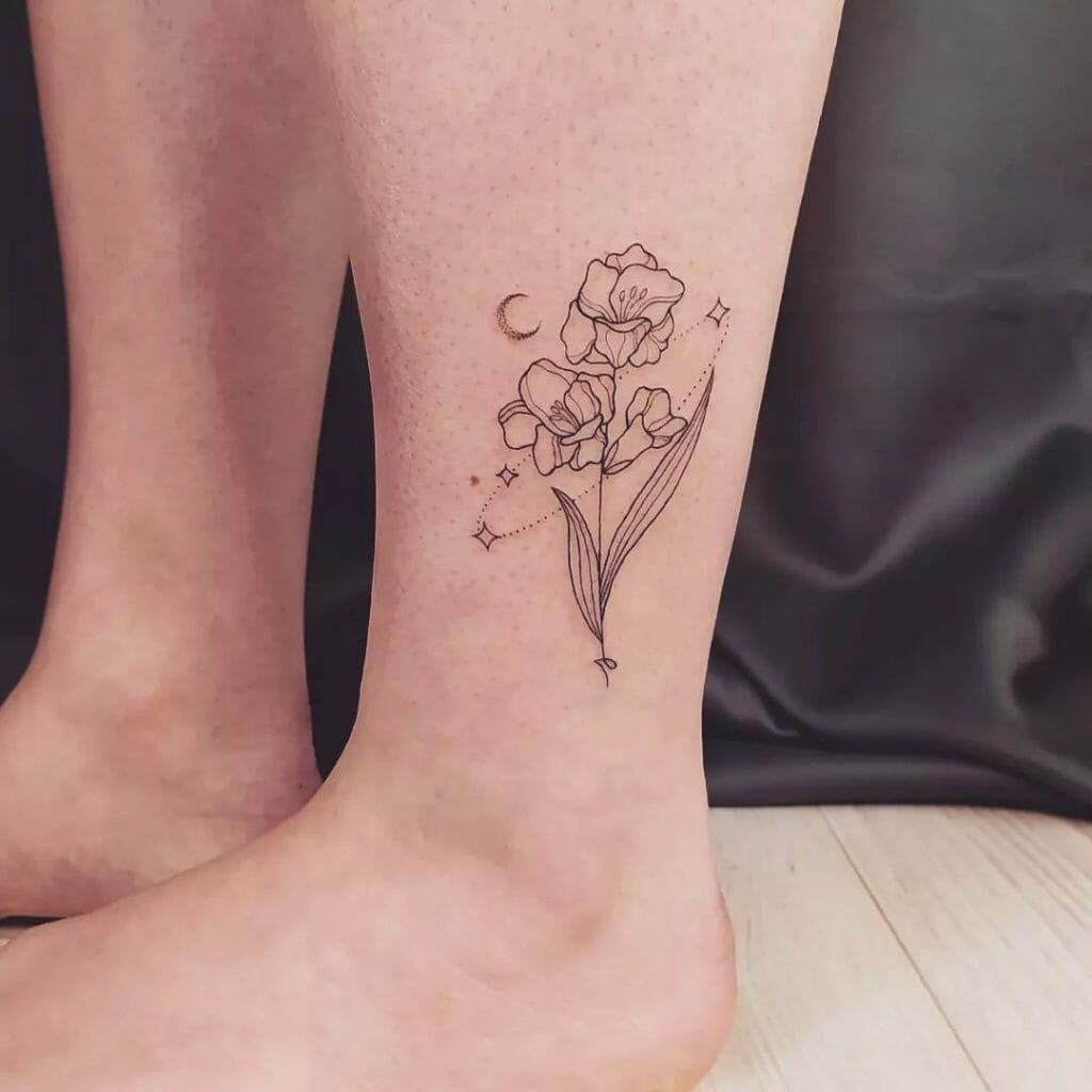 Moon and Gladiolus flower Tattoo