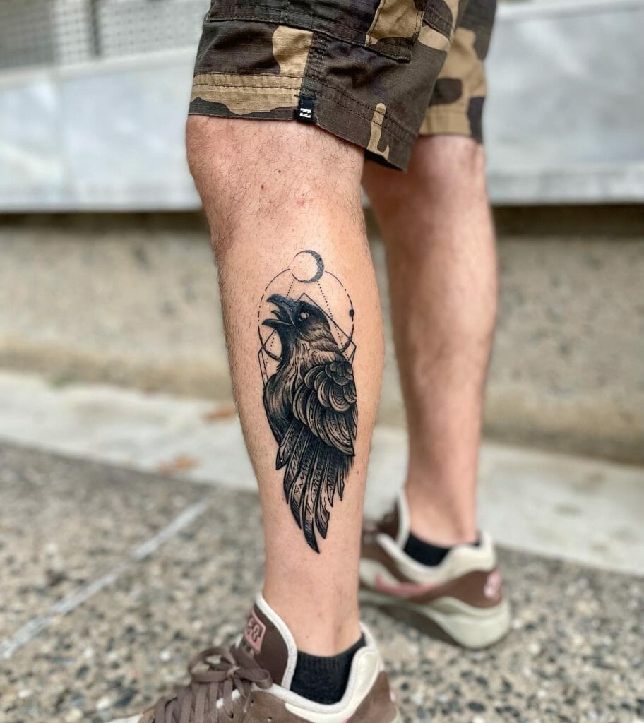 Nordic Raven Tattoo On Leg