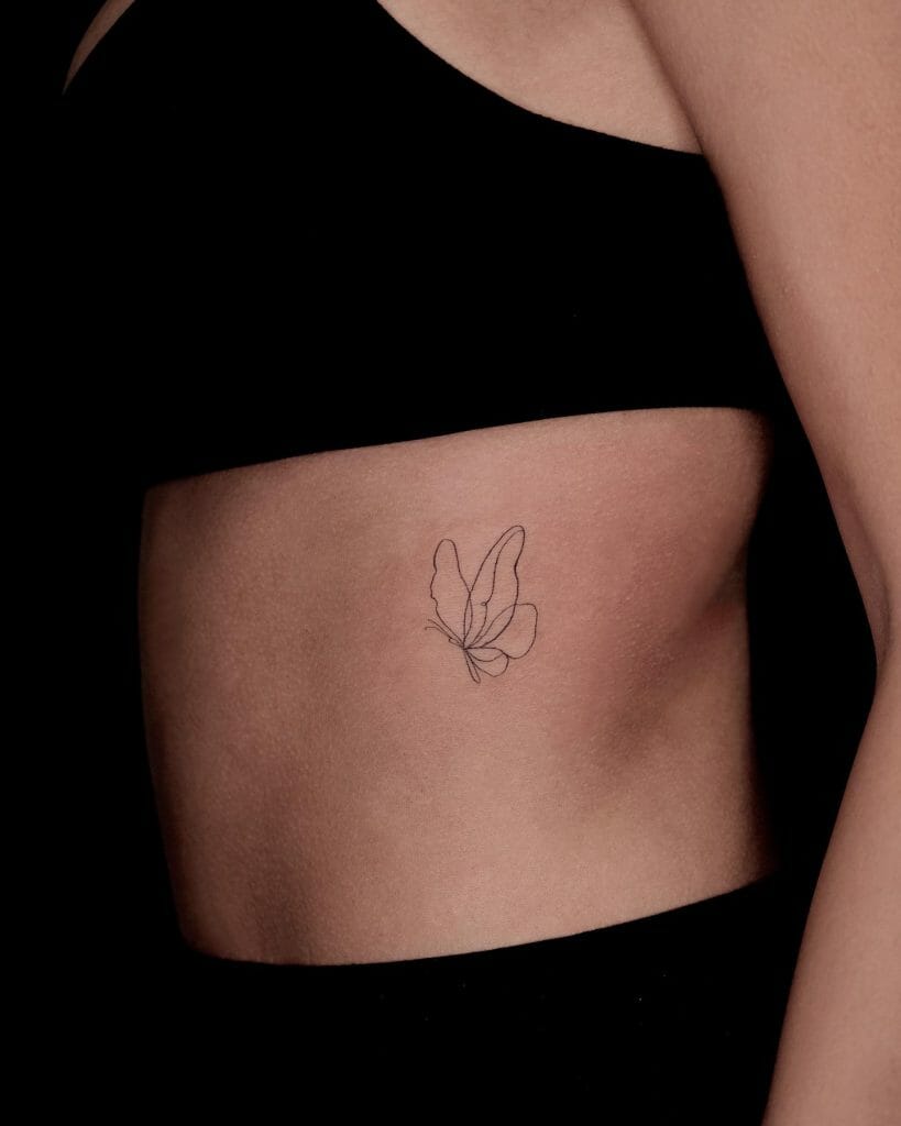 Outline Butterfly Rib Tattoo Design