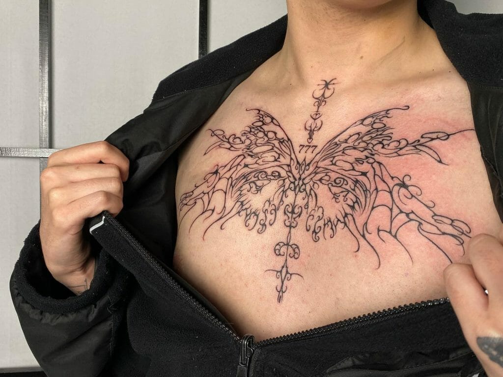 Outline Ultimate Tribal Tattoo On Chests