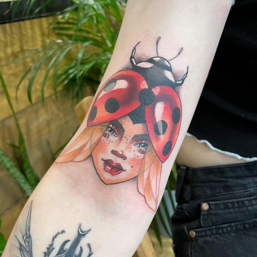 Portrait Ladybug Tattoo On Arm