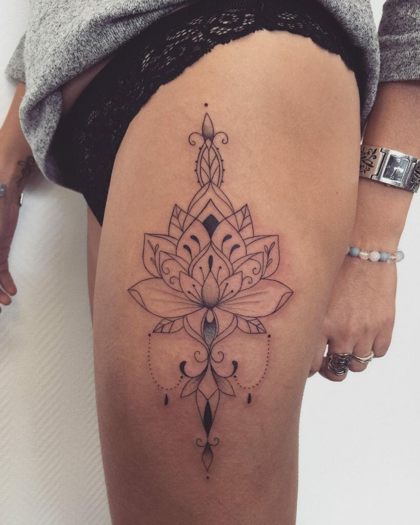 Positive Energy Outline Lotus Mandala Tattoo