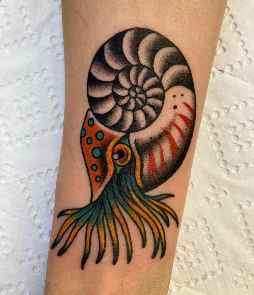 Realistic Tattoo Of Nautilus