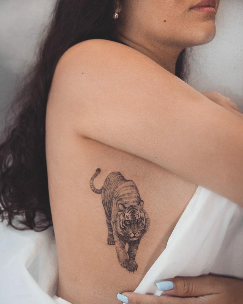 Realistic Tiger Under Breast Tattoo