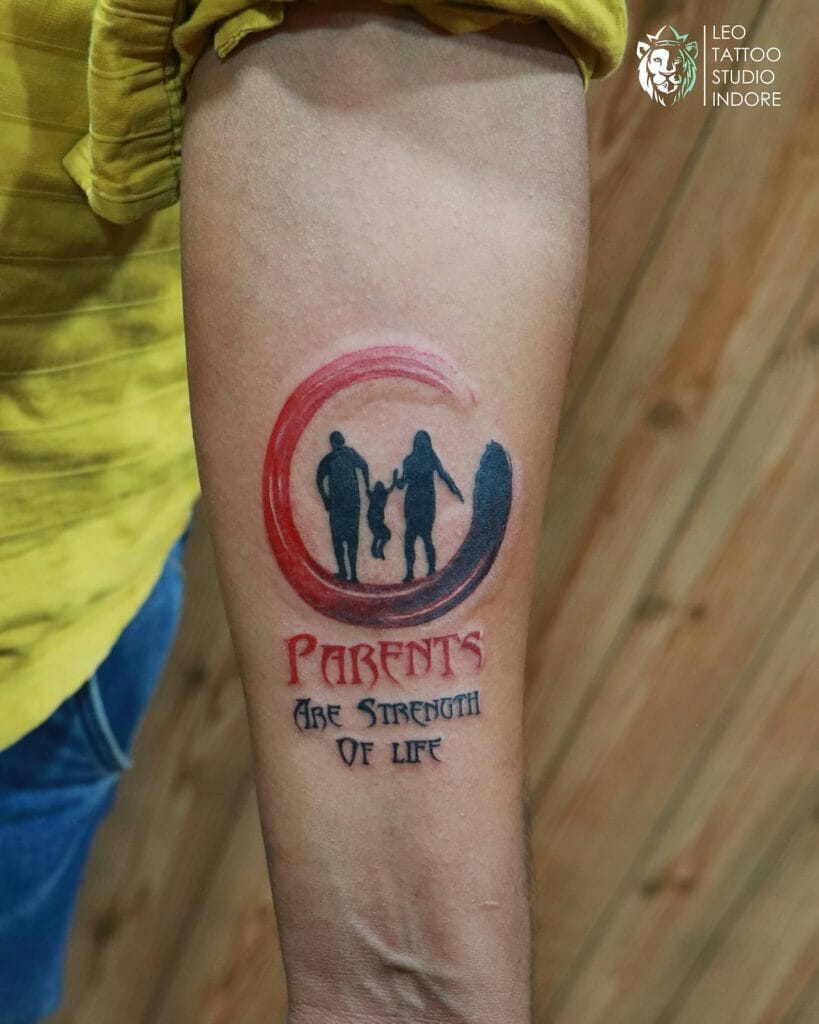 Red And Black Ink Parents Tattoo Idea