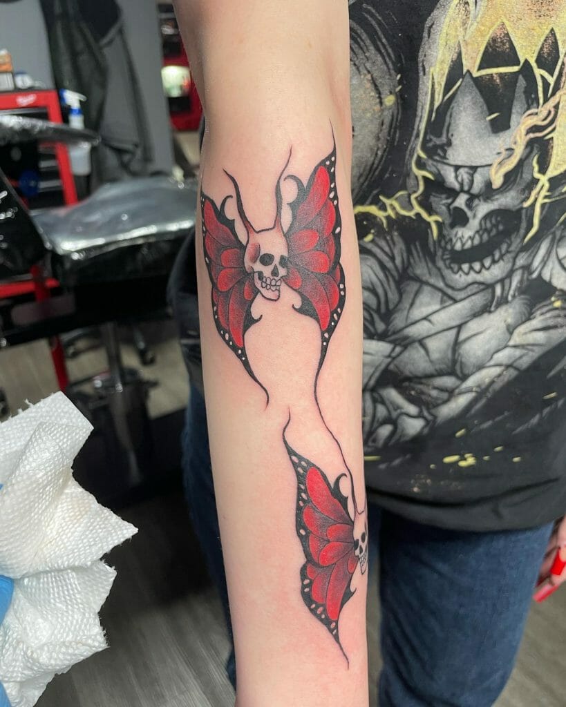 Red Butterfly And Skull Tattoo