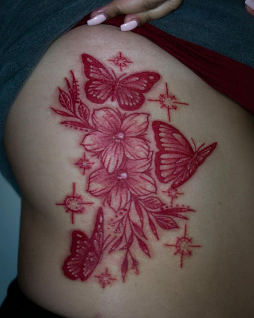Red Butterfly Rib Tattoo