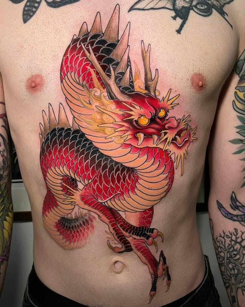 Red Dragon Tattoo Design For Chest