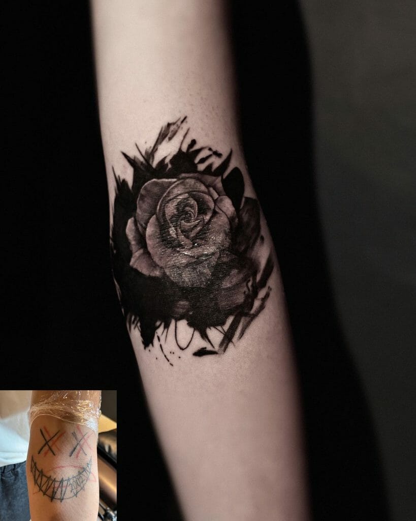 Rose Dark Ink Covering Tattoo