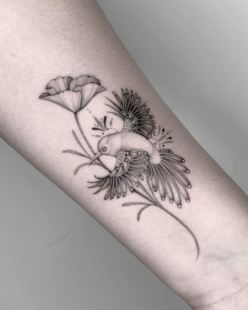 Rose Flower & Hummingbird Tattoo