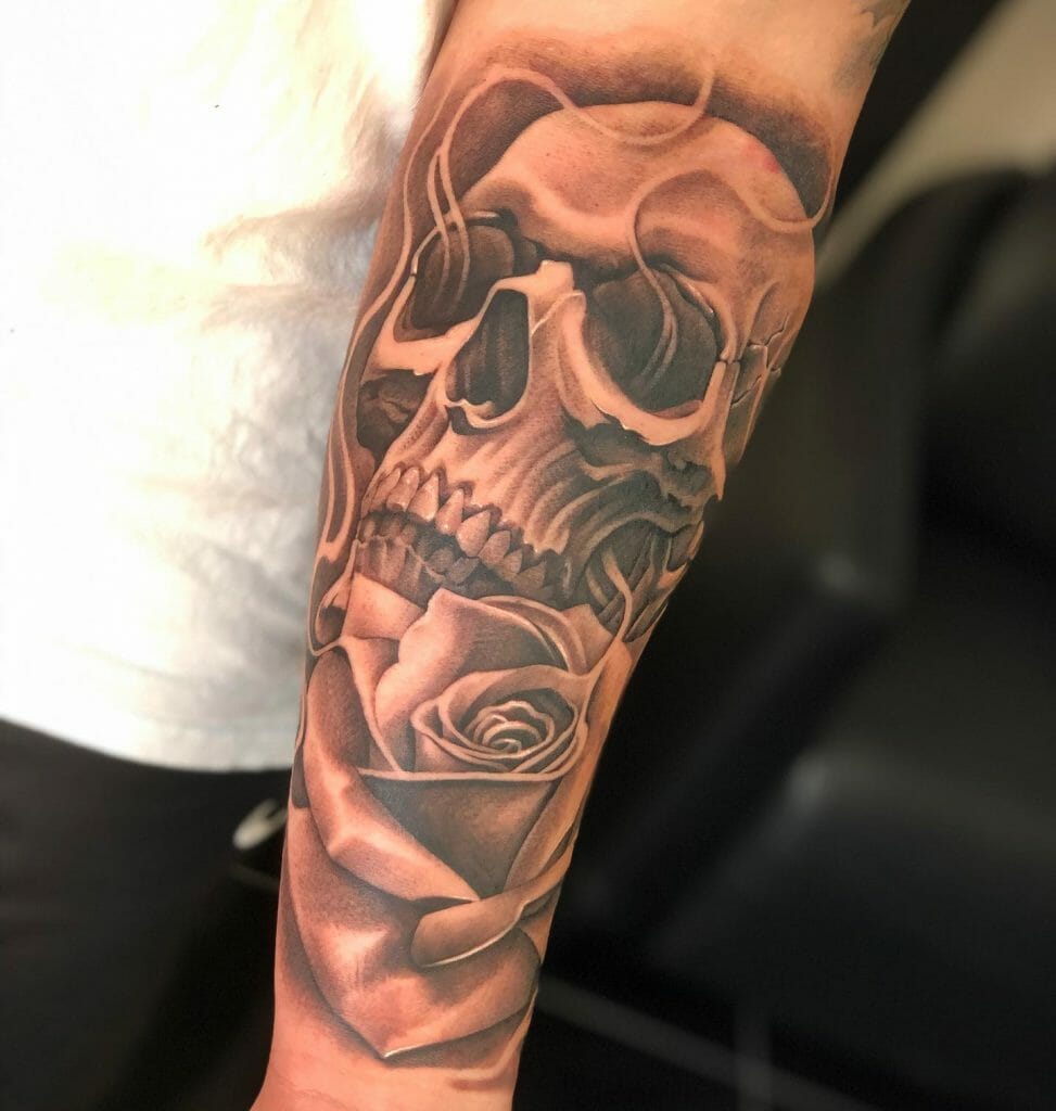 Roses And Skull Black And White Tattoo Ideas