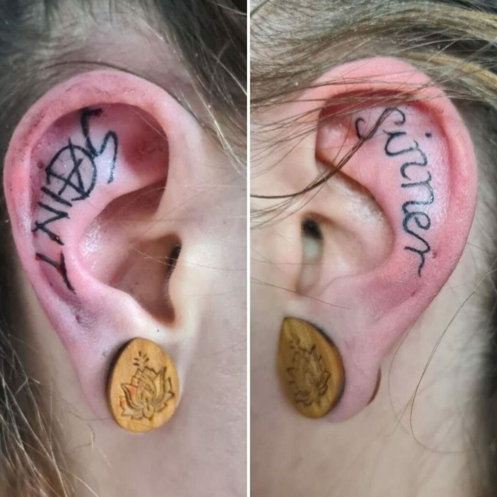 Saints And Sinners Tattoo Inside The Ear
