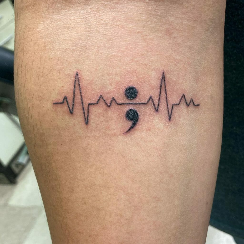 Semicolon And Heartbeat Tattoo